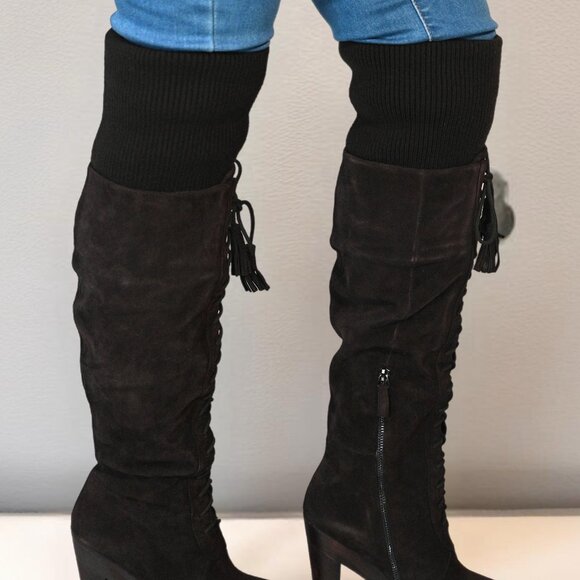 Madison Harding Dark Brown Suede Platform Knee-High Boots - Size 8 - Picture 4 of 12